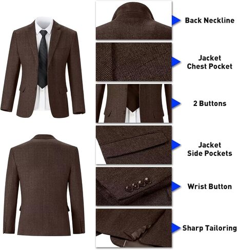 Retro Tweed Herringbone Suit for Men Slim Fit 3 Pieces Mens Suit Groom Dress Tuxedos Prom Suit Jacket Vest Pants in Saudi Arabia