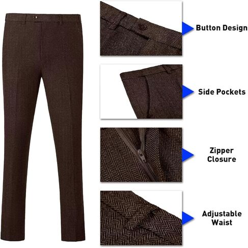 Retro Tweed Herringbone Suit for Men Slim Fit 3 Pieces Mens Suit Groom Dress Tuxedos Prom Suit Jacket Vest Pants in Saudi Arabia