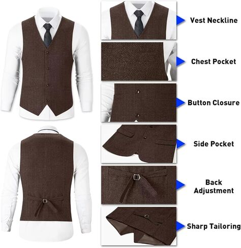Retro Tweed Herringbone Suit for Men Slim Fit 3 Pieces Mens Suit Groom Dress Tuxedos Prom Suit Jacket Vest Pants in Saudi Arabia