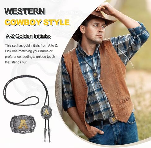 PATIKIL الغربية كاوبوي بولو التعادل وحزام مشبك مجموعة الذهبي جلد البقر حبل ربطة العنق للأزياء التقليدية خمر الملحقات in Kuwait