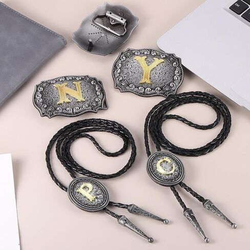 PATIKIL الغربية كاوبوي بولو التعادل وحزام مشبك مجموعة الذهبي جلد البقر حبل ربطة العنق للأزياء التقليدية خمر الملحقات in Kuwait