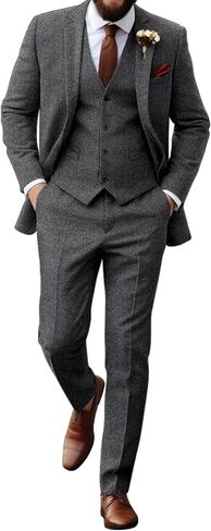 Retro Tweed Herringbone Suit for Men Slim Fit 3 Pieces Mens Suit Groom Dress Tuxedos Prom Suit Jacket Vest Pants in Saudi Arabia