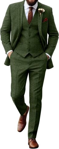 Retro Tweed Herringbone Suit for Men Slim Fit 3 Pieces Mens Suit Groom Dress Tuxedos Prom Suit Jacket Vest Pants in Saudi Arabia