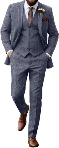 Retro Tweed Herringbone Suit for Men Slim Fit 3 Pieces Mens Suit Groom Dress Tuxedos Prom Suit Jacket Vest Pants in Saudi Arabia