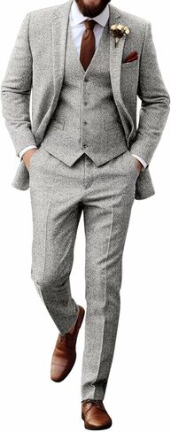 Retro Tweed Herringbone Suit for Men Slim Fit 3 Pieces Mens Suit Groom Dress Tuxedos Prom Suit Jacket Vest Pants in Saudi Arabia