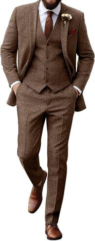 Retro Tweed Herringbone Suit for Men Slim Fit 3 Pieces Mens Suit Groom Dress Tuxedos Prom Suit Jacket Vest Pants in Saudi Arabia