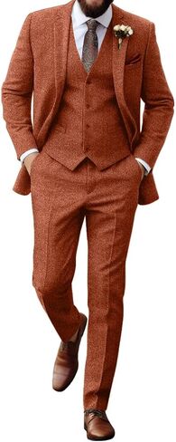Retro Tweed Herringbone Suit for Men Slim Fit 3 Pieces Mens Suit Groom Dress Tuxedos Prom Suit Jacket Vest Pants in Saudi Arabia