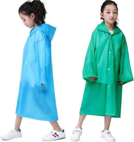 Raincoat Rain Ponchos for Kids (2 Pack), Reusable EVA Rain Coats Jackets with Hood for 6-13 Children Boys Girls in Saudi Arabia