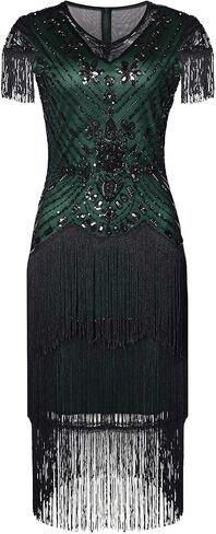Flapper Dresses 1920s Dresses for Women,Crew Neck Great Gatsby Dresses with Sleeve Roaring 20s Dress for Harlem Nights in Saudi Arabia
