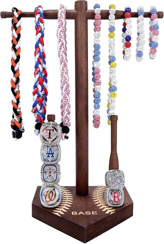 Baseball Drip Necklace Holder - Wooden Baseball Ring Bracelets Display Holder, Baseball Softball Gifts For Boys Girls, Baseball Accessories Decor, Championship Ring Organizer Jewelry Holder in Saudi Arabia