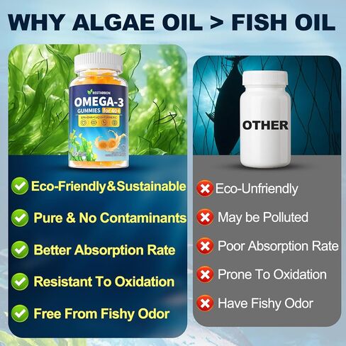 مكمل علكة أوميغا 3 للبالغين 40+: 1280 ملغ من حمض أوميغا 3 الدهني النباتي DHA EPA مع فيتامين D3 K2 الزنك والكركم لدعم الصحة العامة - بديل زيت السمك للنساء والرجال (120 قطعة) in Kuwait