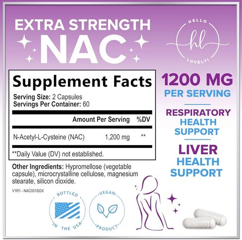 مكمل NAC 1200 ملغ - دعم المناعة الأمثل مع مضادات الأكسدة القوية - دعم صحة الجهاز التنفسي والكبد - معبأ في زجاجات في الولايات المتحدة الأمريكية، نباتي، خالي من الكائنات المعدلة وراثيًا وخالي من الغلوتين N-Acetyl-L-Cysteine ​​- 120 كبسولة in Kuwait