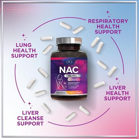 مكمل NAC 1200 ملغ - دعم المناعة الأمثل مع مضادات الأكسدة القوية - دعم صحة الجهاز التنفسي والكبد - معبأ في زجاجات في الولايات المتحدة الأمريكية، نباتي، خالي من الكائنات المعدلة وراثيًا وخالي من الغلوتين N-Acetyl-L-Cysteine ​​- 120 كبسولة in Kuwait