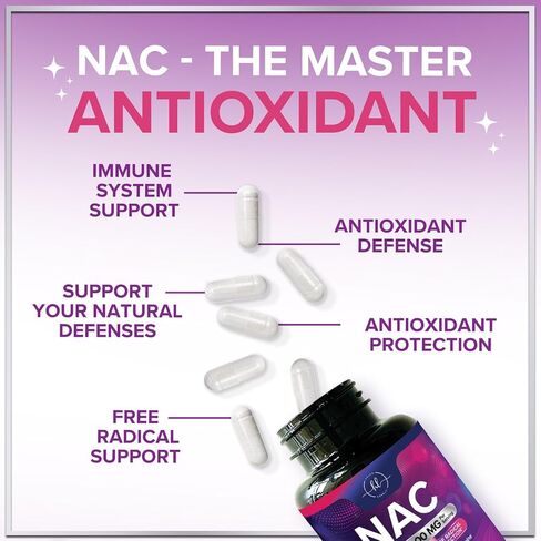 مكمل NAC 1200 ملغ - دعم المناعة الأمثل مع مضادات الأكسدة القوية - دعم صحة الجهاز التنفسي والكبد - معبأ في زجاجات في الولايات المتحدة الأمريكية، نباتي، خالي من الكائنات المعدلة وراثيًا وخالي من الغلوتين N-Acetyl-L-Cysteine ​​- 120 كبسولة in Kuwait