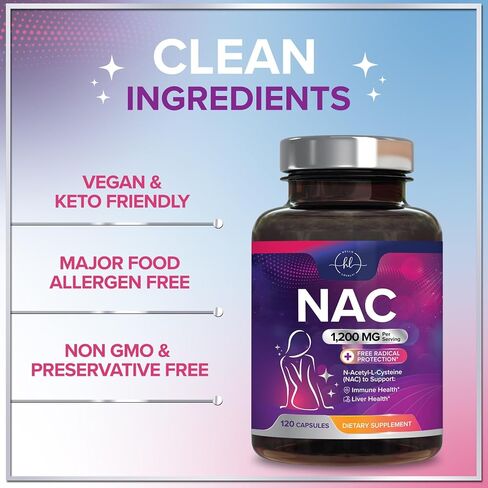 مكمل NAC 1200 ملغ - دعم المناعة الأمثل مع مضادات الأكسدة القوية - دعم صحة الجهاز التنفسي والكبد - معبأ في زجاجات في الولايات المتحدة الأمريكية، نباتي، خالي من الكائنات المعدلة وراثيًا وخالي من الغلوتين N-Acetyl-L-Cysteine ​​- 120 كبسولة in Kuwait