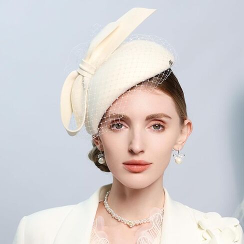 Women Ladies Wool Felt Derby Fascinator Hats Wedding Bridal Tea Party Formal Femme Pillbox Hat with Veils Bow in Saudi Arabia