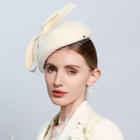 Women Ladies Wool Felt Derby Fascinator Hats Wedding Bridal Tea Party Formal Femme Pillbox Hat with Veils Bow in Saudi Arabia