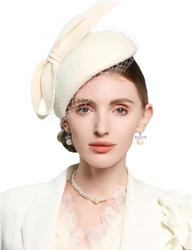 Women Ladies Wool Felt Derby Fascinator Hats Wedding Bridal Tea Party Formal Femme Pillbox Hat with Veils Bow in Saudi Arabia