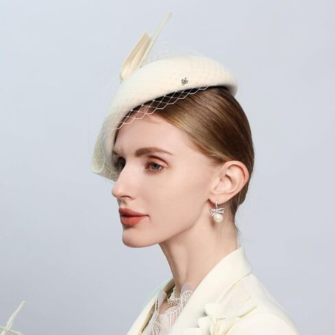 Women Ladies Wool Felt Derby Fascinator Hats Wedding Bridal Tea Party Formal Femme Pillbox Hat with Veils Bow in Saudi Arabia
