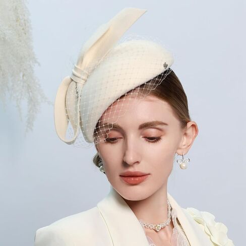 Women Ladies Wool Felt Derby Fascinator Hats Wedding Bridal Tea Party Formal Femme Pillbox Hat with Veils Bow in Saudi Arabia