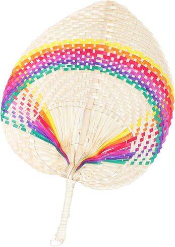 TEHAUX Weaving Hand Fan Rainbow Color Handmade Paddle Fan Chinese Style for Women Home Decor Ornament in Saudi Arabia