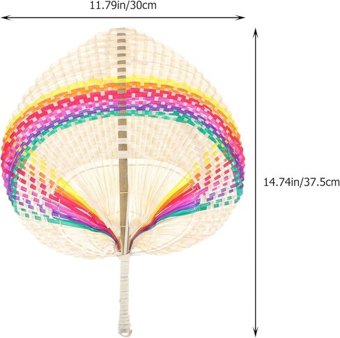 TEHAUX Weaving Hand Fan Rainbow Color Handmade Paddle Fan Chinese Style for Women Home Decor Ornament in Saudi Arabia