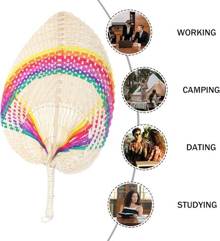 TEHAUX Weaving Hand Fan Rainbow Color Handmade Paddle Fan Chinese Style for Women Home Decor Ornament in Saudi Arabia