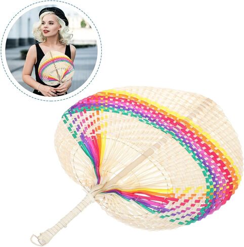 TEHAUX Woven Hand Fan Rainbow Color Handmade Paddle Fan Chinese Style Wall Decor Lightweight for Home and Party Use in Saudi Arabia