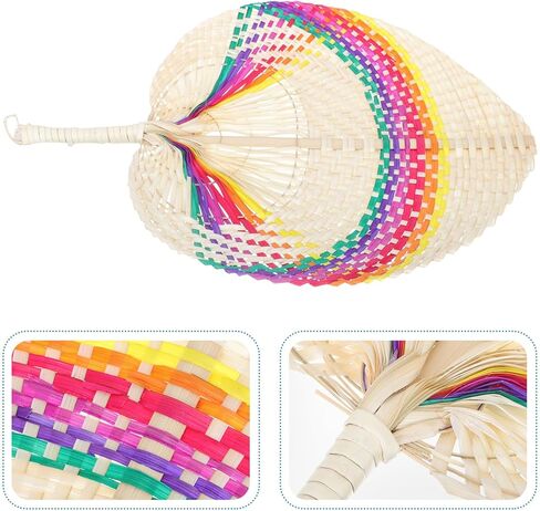 TEHAUX Woven Hand Fan Rainbow Color Handmade Paddle Fan Chinese Style Wall Decor Lightweight for Home and Party Use in Saudi Arabia