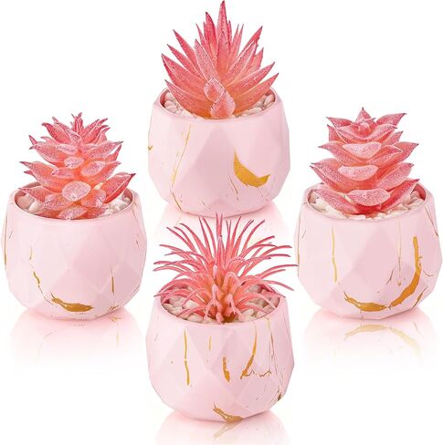 دير روز 2 حزم النباتات وهمية النباتات العصارية الصغيرة الاصطناعية لغرفة الوردي ديكور الحمام مكتب مكتب الملحقات هدايا الزفاف للنساء in Kuwait