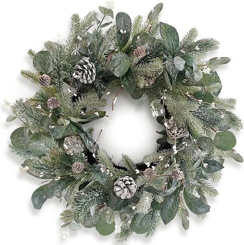 Spring Front Door Wreath 18 Inch Artificial Twig Wreath Winter Red&Burgundy Berry Wreath Artificial Eucalyptus Leaves Wreath with Large Grapevine Wreath for Farmhouse Window Hanging Christmas Decor in Saudi Arabia