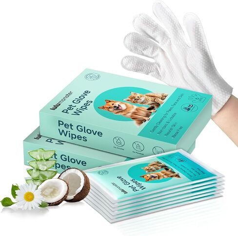 Pet Glove Wipes for Dogs and Cats [Individually Wrapped][Hypoallergenic Cleaning & Deodorising] Glove Bathing Wipes Moisture-rich Thickened Gloves for Daily Care, Traveling, Rinse Free Grooming Wipes in Saudi Arabia