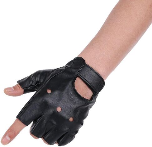 JISEN Men PU leather Punk Gloves Steampunk Gothic Half Finger Hook-Loop Mittens in Saudi Arabia