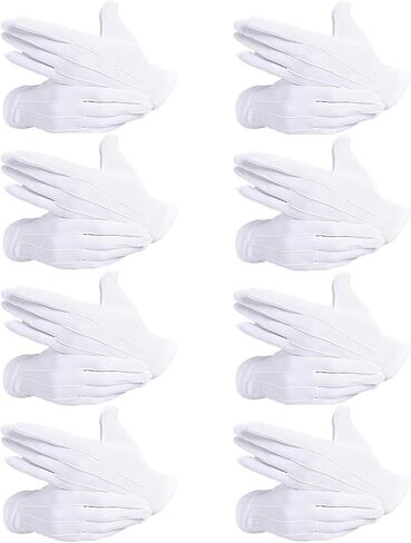 8 أزواج من القفازات البيضاء، زي رجالي ونسائي Usher Blancos Guantes لفرقة المسيرة، حامل النعش الجنائزي، الطبل الرئيسي، الكنيسة والحفلات التنكرية الرسمية in Kuwait