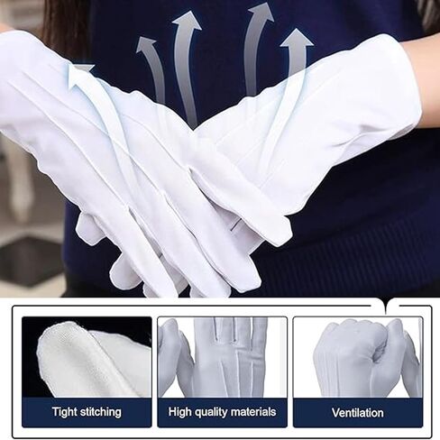 8 أزواج من القفازات البيضاء، زي رجالي ونسائي Usher Blancos Guantes لفرقة المسيرة، حامل النعش الجنائزي، الطبل الرئيسي، الكنيسة والحفلات التنكرية الرسمية in Kuwait