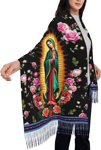 Virgen de Guadalupe Shawl Wraps, Virgin Mary Blanket Scarf with Rose, Soft Shawls, Catholic Gifts for Women, Mother in Saudi Arabia