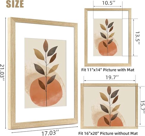 إطار صورة LUCKYLIFE مقاس 16x20، إطارات ملصقات خشبية صلبة طبيعية للحائط، عرض 11x14 مع حصيرة أو 16x20 بدون حصيرة، عبوة واحدة in Kuwait