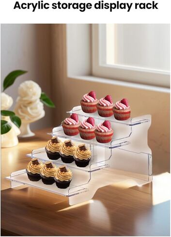4 Tier Acrylic Display Risers for Perfume, Cupcakes, Figurines – Clear Tiered Tray Stand for Decorative Organizing, Party, Holiday 8.27 IN in Saudi Arabia
