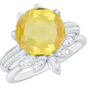 مجموعة خواتم زفاف على شكل زهرة، مجموعة خواتم مويسانيتي من الياقوت الأصفر المعتمد مقاس 10 ملم، جودة AAAA - جاهزة للهدايا in Kuwait