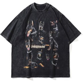 Aelfric Eden Men’s Vintage Oversized Tee Shirts Doggy Graphic Print Crewneck Crop Tops Streetwear Cotton Short Sleeve in Kuwait