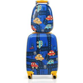 Goplus Kids Luggage Set, 12" & 18" Kids Carry On Luggage Set, Multi-directional Wheels Suitcase, Large Capacity Rolling Trolley Suitcase, Gift for Boys and Girls Toddlers Children Travel in Saudi Arabia