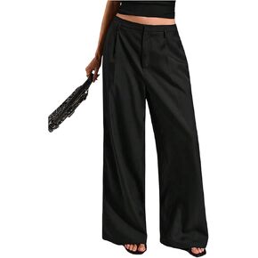 GORGLITTER Women's Low Rise Dress Pants Dressy Work Low Waisted Wide Leg Straight Business Trousers Slacks Pants in Kuwait