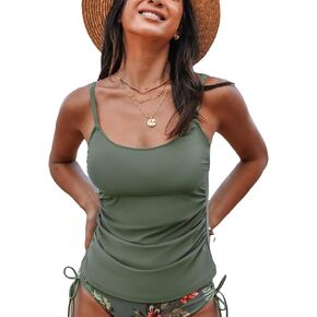 CUPSHE Women's Tankini Top Scoop Neck Swimsuit Tummy Control Swimwear Top Only Ruched Bathing Suit Top in Saudi Arabia