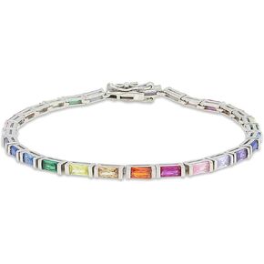 AFFY 14k Gold Plated 925 Sterling Silver Colourful Bar Setting Rainbow Baguette Sparkling Multi Color Sapphire Gemstone Tennis Bracelet, Jewelry for womens in Kuwait