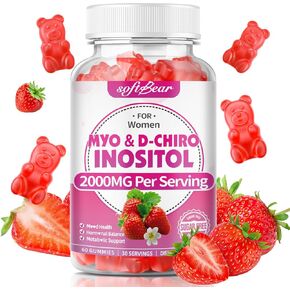 مكمل softbear Inositol للنساء، علكات Myo-Inositol وD-Chiro Inositol مثالية بنسبة 40:1 لصحة وعافية الإناث، خالية من السكر/الخضار/الكائنات المعدلة وراثيًا، نكهة الفراولة، 60 قطعة in Kuwait