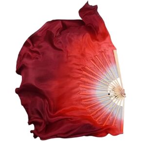 Dancing Fan 1pair (1L+1R) Gradient Color Belly Dance Silk Fan Veils Two-sides Real Folding Oriental Props Fans 41cm-86cm Long in Saudi Arabia