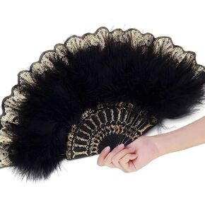 Handheld Marabou Feather Fan, 1920s Vintage Style Folding Fan Flapper Hand Fan for Costume Party and Dancing Show Tea Party Wedding Decoration (Light Blue) in Saudi Arabia