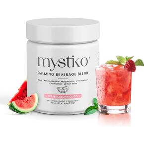 مزيج مسحوق مشروب مهدئ طبيعي من ميستيكو مع الكافا والأشواغاندا والمغنيسيوم والثيانين وبلسم الليمون والبابونج - نكهة البطيخ موهيتو، خالي من السكر والسعرات الحرارية الصفرية، مشروب الكافا - 25 حصة in Kuwait