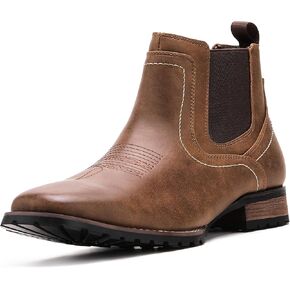 JASONSTAR Cowboy Boots for Men Square Toe Ankle Chelsea Boots Men's Western Short Casual Retro Stylish Boots in Saudi Arabia