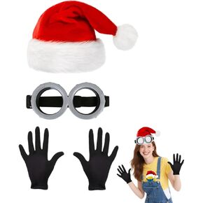 Santa Hat Set 3pc - Goggles Glasses/Christmas Hat/Gloves for Men Women Cosplay Party Set 2 Red in Saudi Arabia